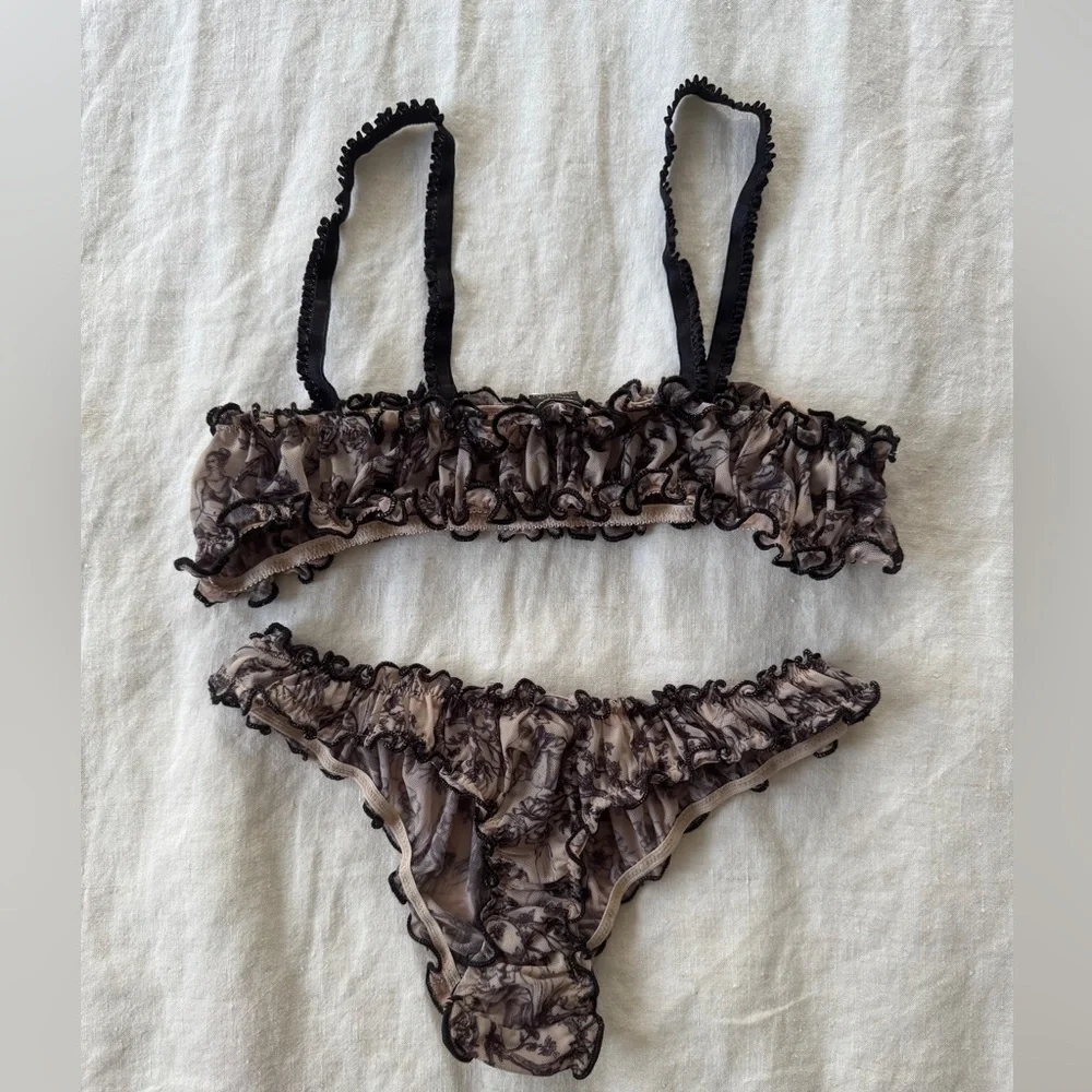 Free People Black and Cream Lace Bra Set - Picture 5 of 10